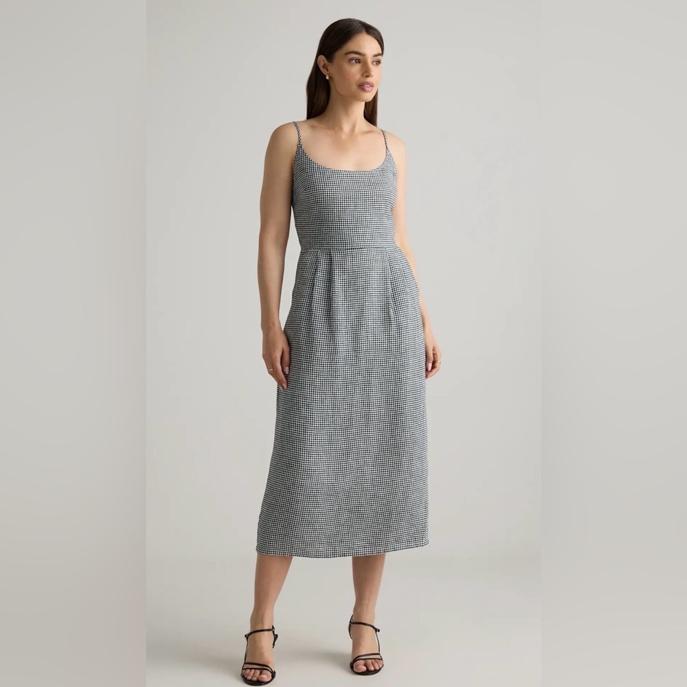 Quince Linen Gingham Midi Dress, NWT